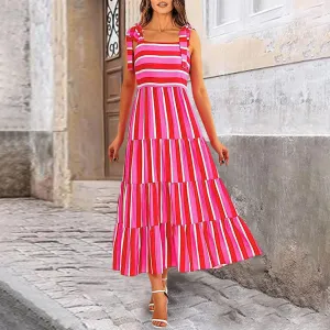 Flowy Tiered Sleeveless Floral Summer Boho Dress for Women