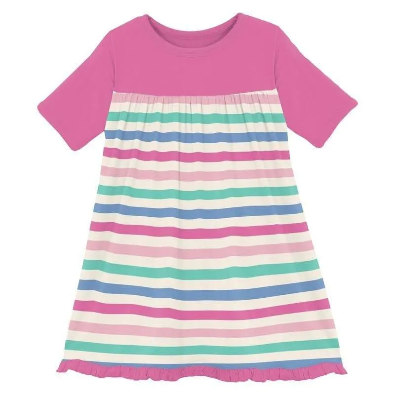 Girl's Print Bamboo Classic Short Sleeve Swing Dress - Skip To My Lou Stripe