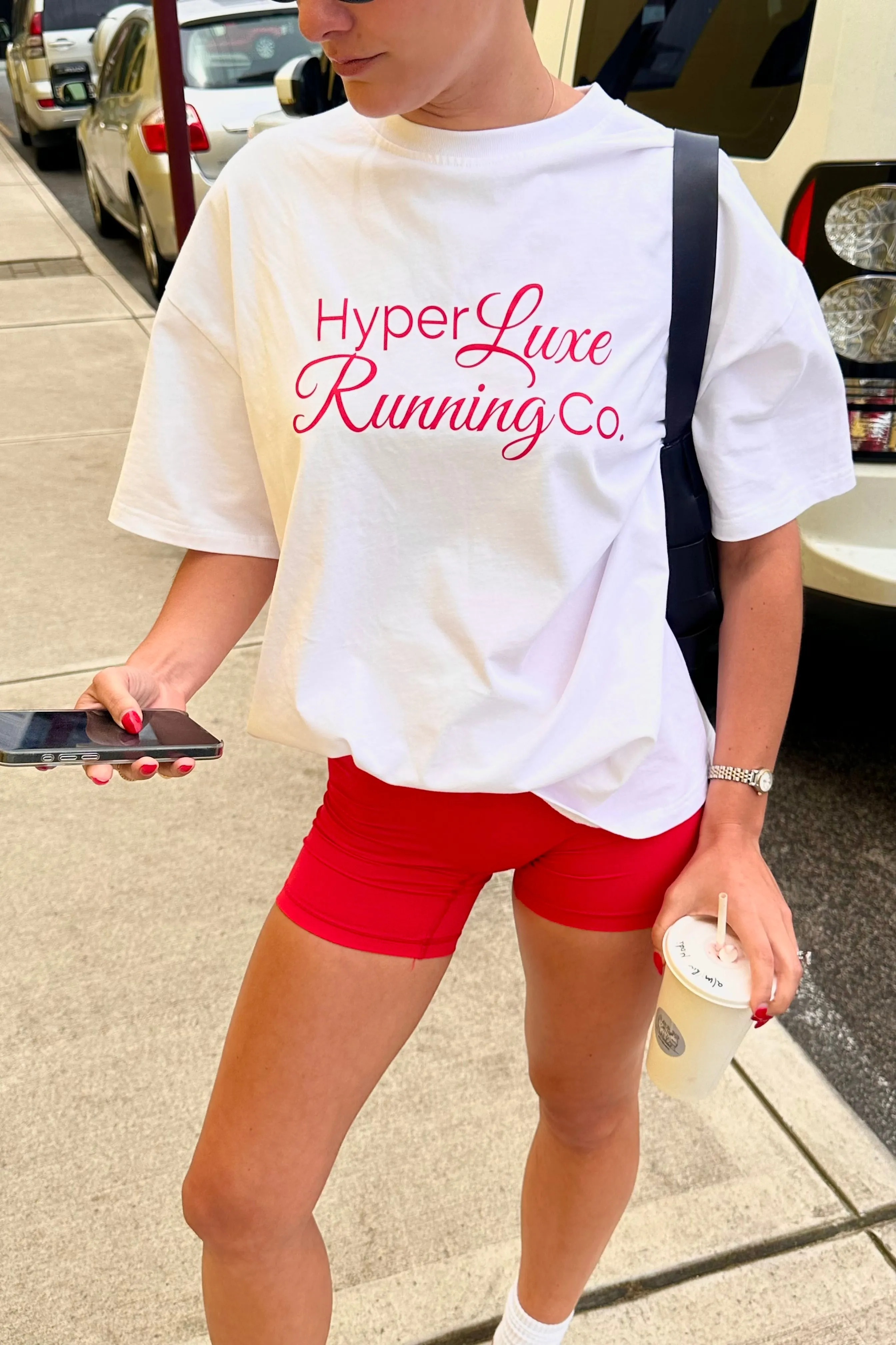 HyperLuxe Running Co. Tee- White/ Red