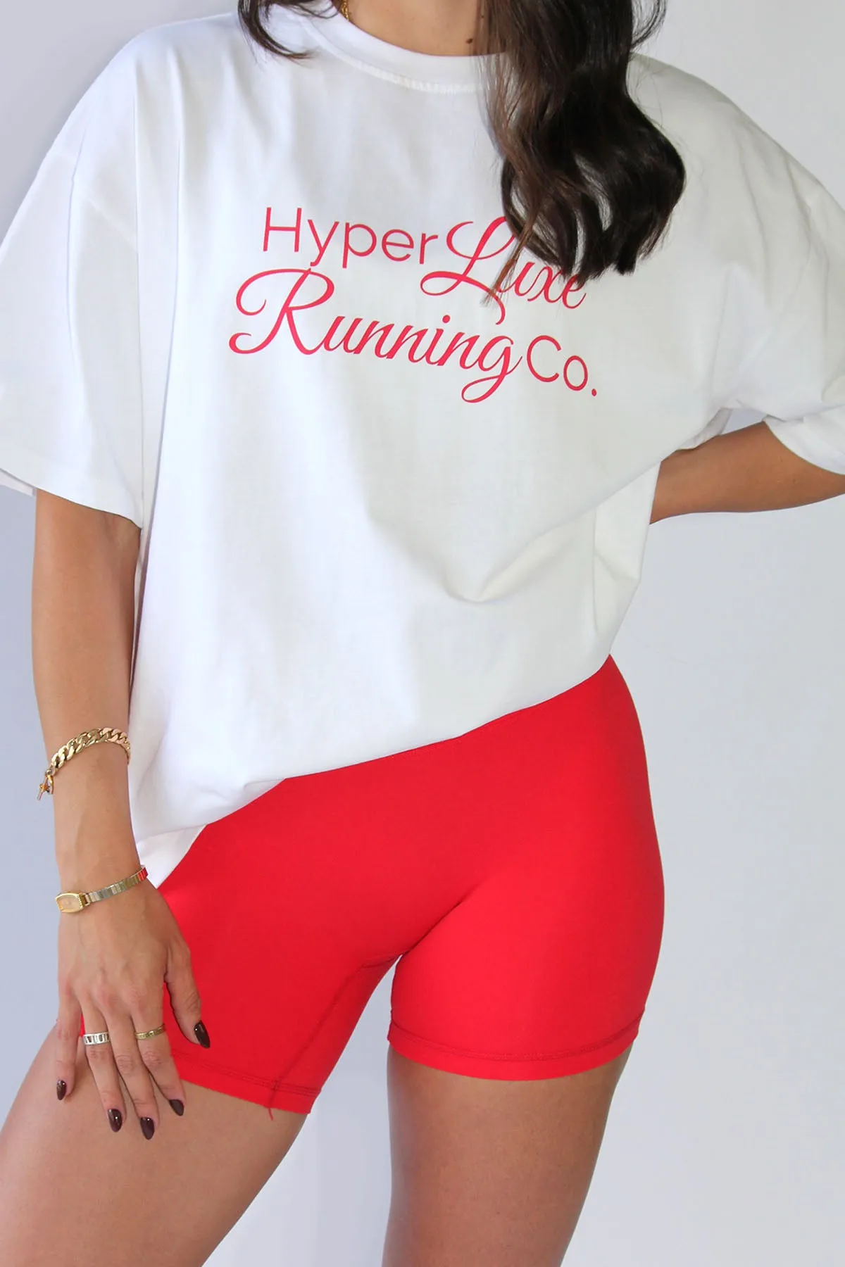 HyperLuxe Running Co. Tee- White/ Red