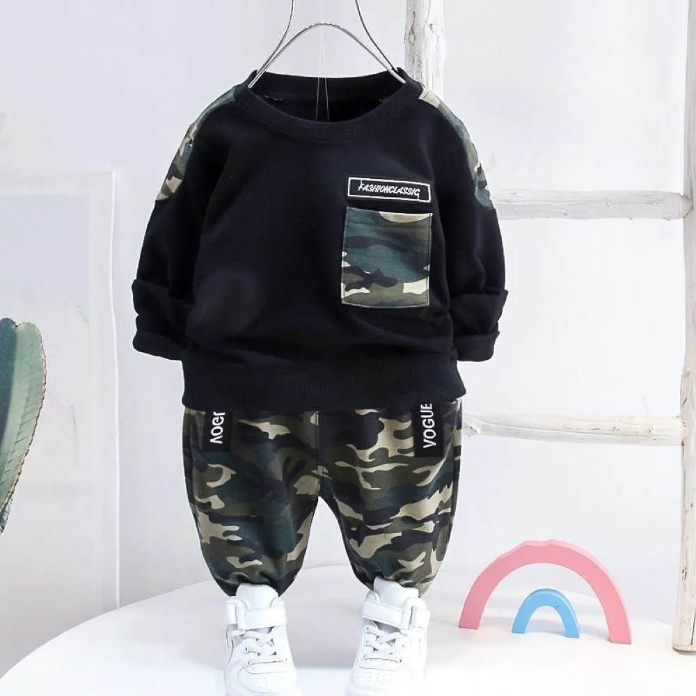 Kid Boys Camouflage Splicing Top & Pants Boys Casual Suits