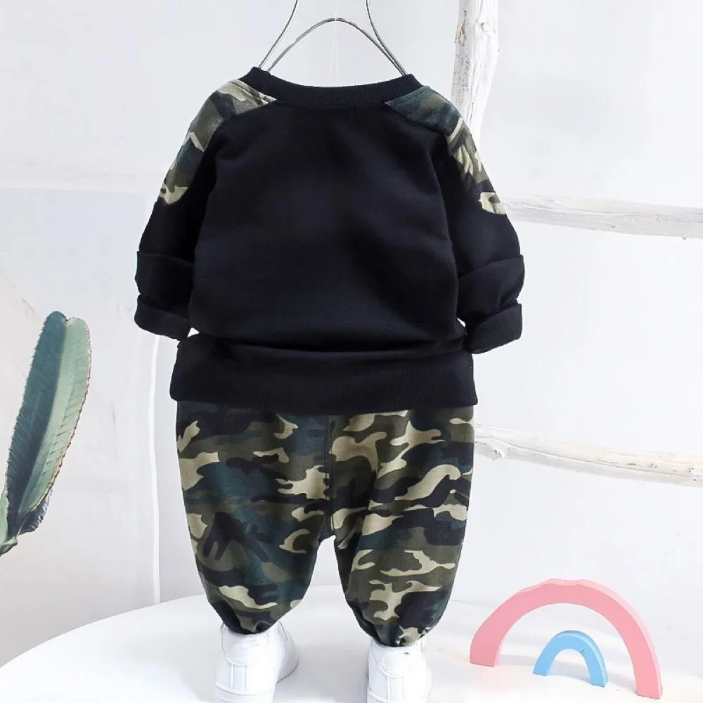 Kid Boys Camouflage Splicing Top & Pants Boys Casual Suits