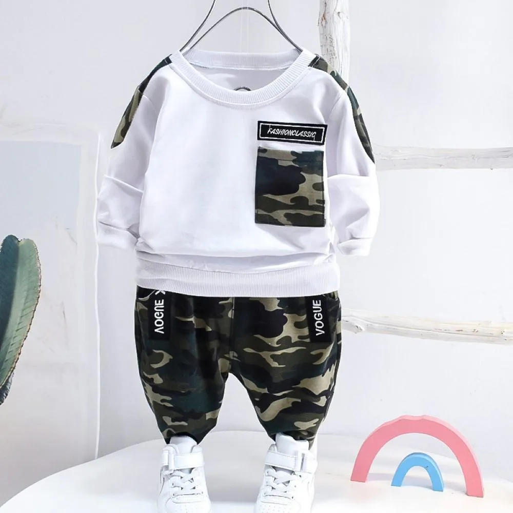 Kid Boys Camouflage Splicing Top & Pants Boys Casual Suits