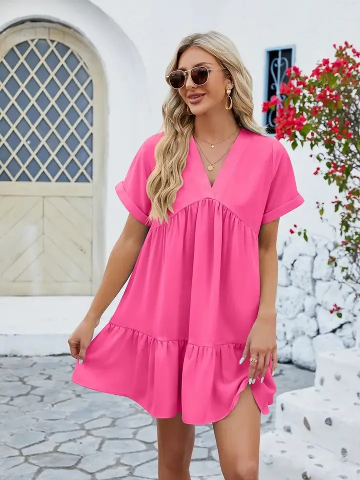 Krew VNeck Tiered Short Sleeve Dress