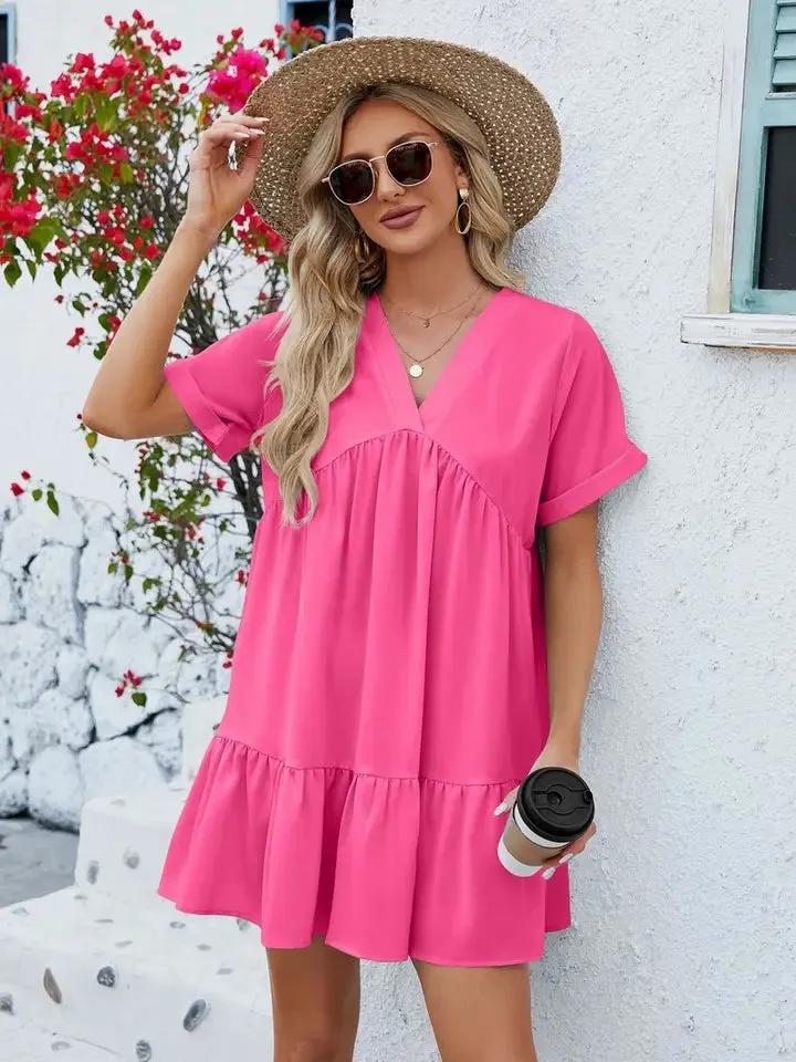 Krew VNeck Tiered Short Sleeve Dress