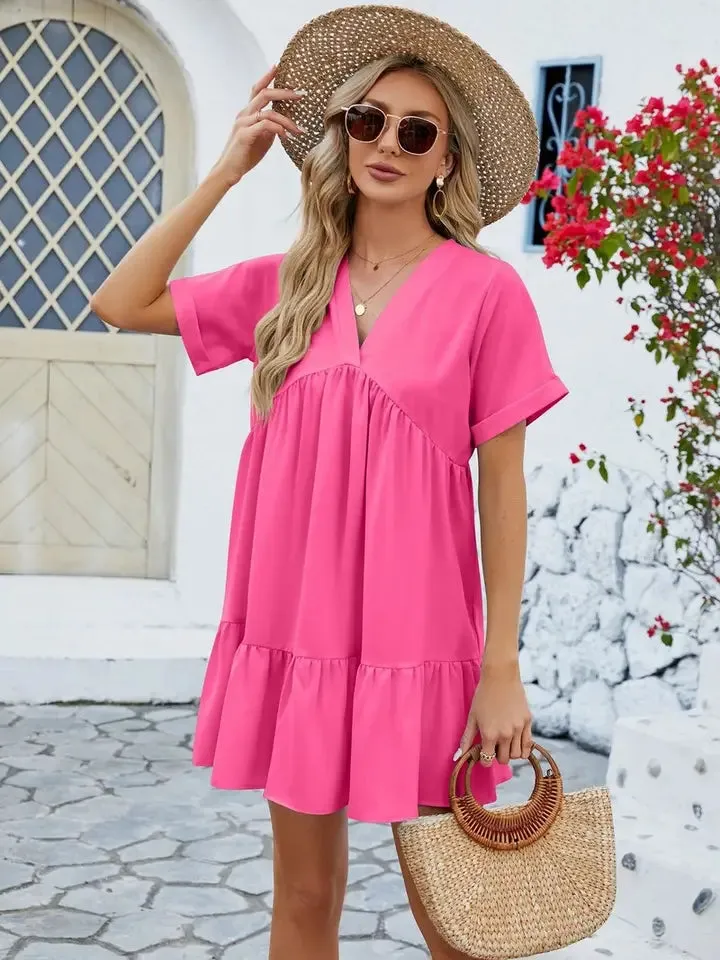 Krew VNeck Tiered Short Sleeve Dress