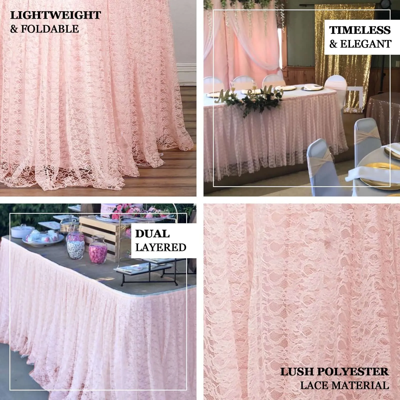 Lace Table Skirt 17ft Blush Premium Pleated - Vintage Style for Parties