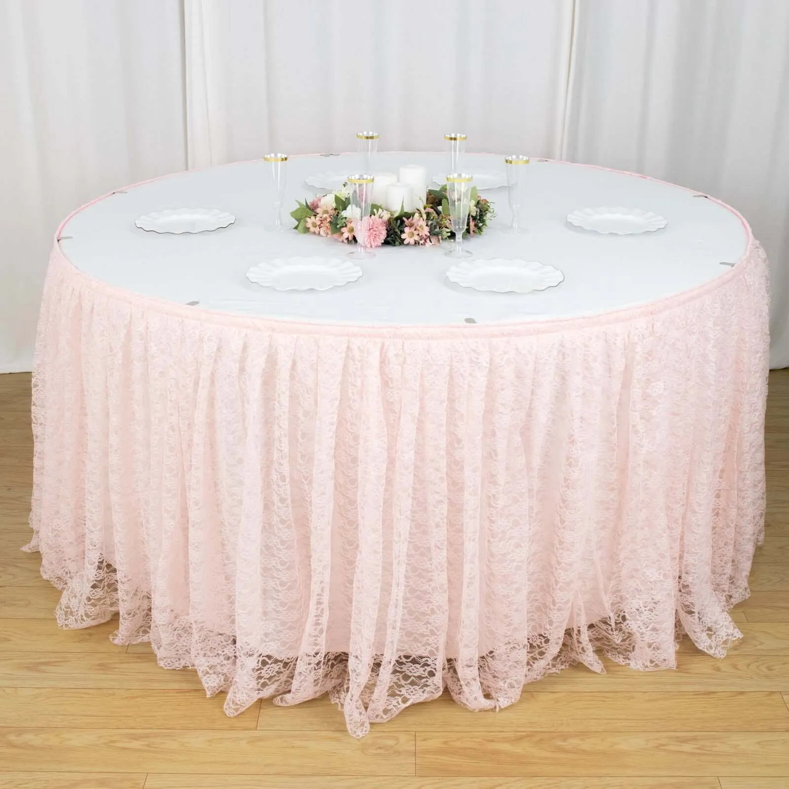 Lace Table Skirt 17ft Blush Premium Pleated - Vintage Style for Parties