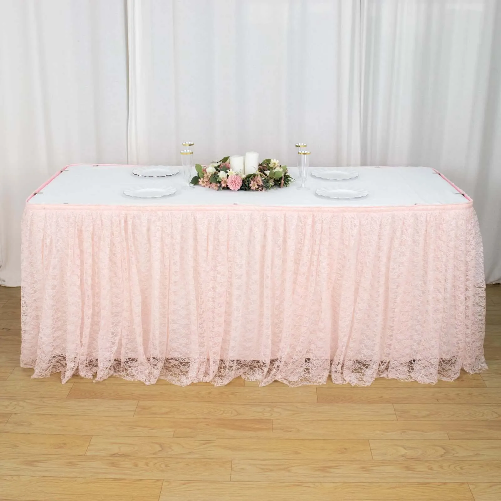 Lace Table Skirt 17ft Blush Premium Pleated - Vintage Style for Parties