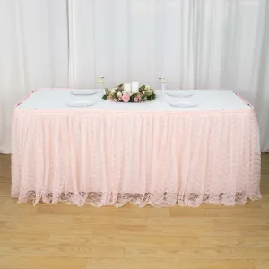 Lace Table Skirt 17ft Blush Premium Pleated - Vintage Style for Parties