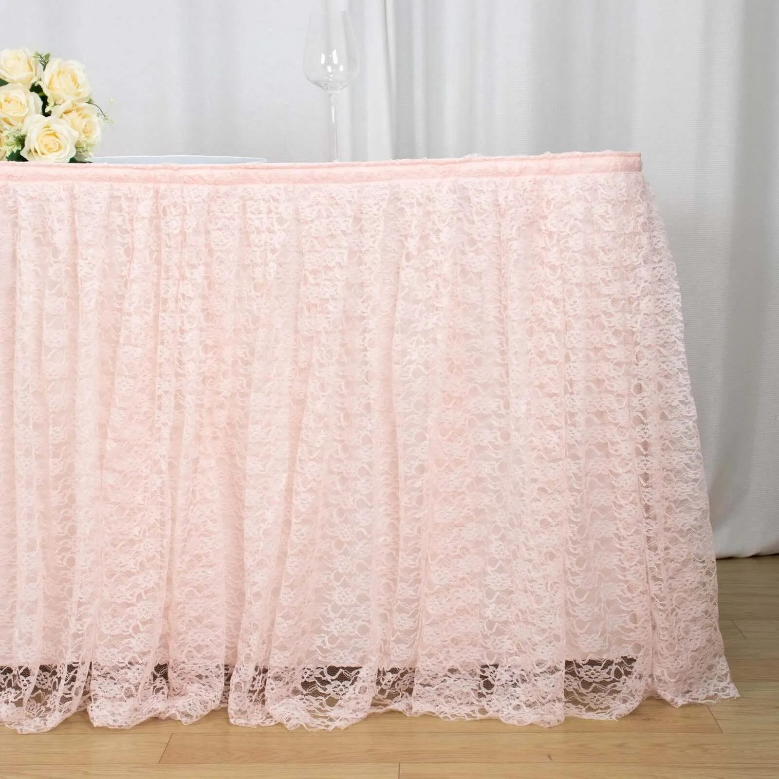 Lace Table Skirt 17ft Blush Premium Pleated - Vintage Style for Parties