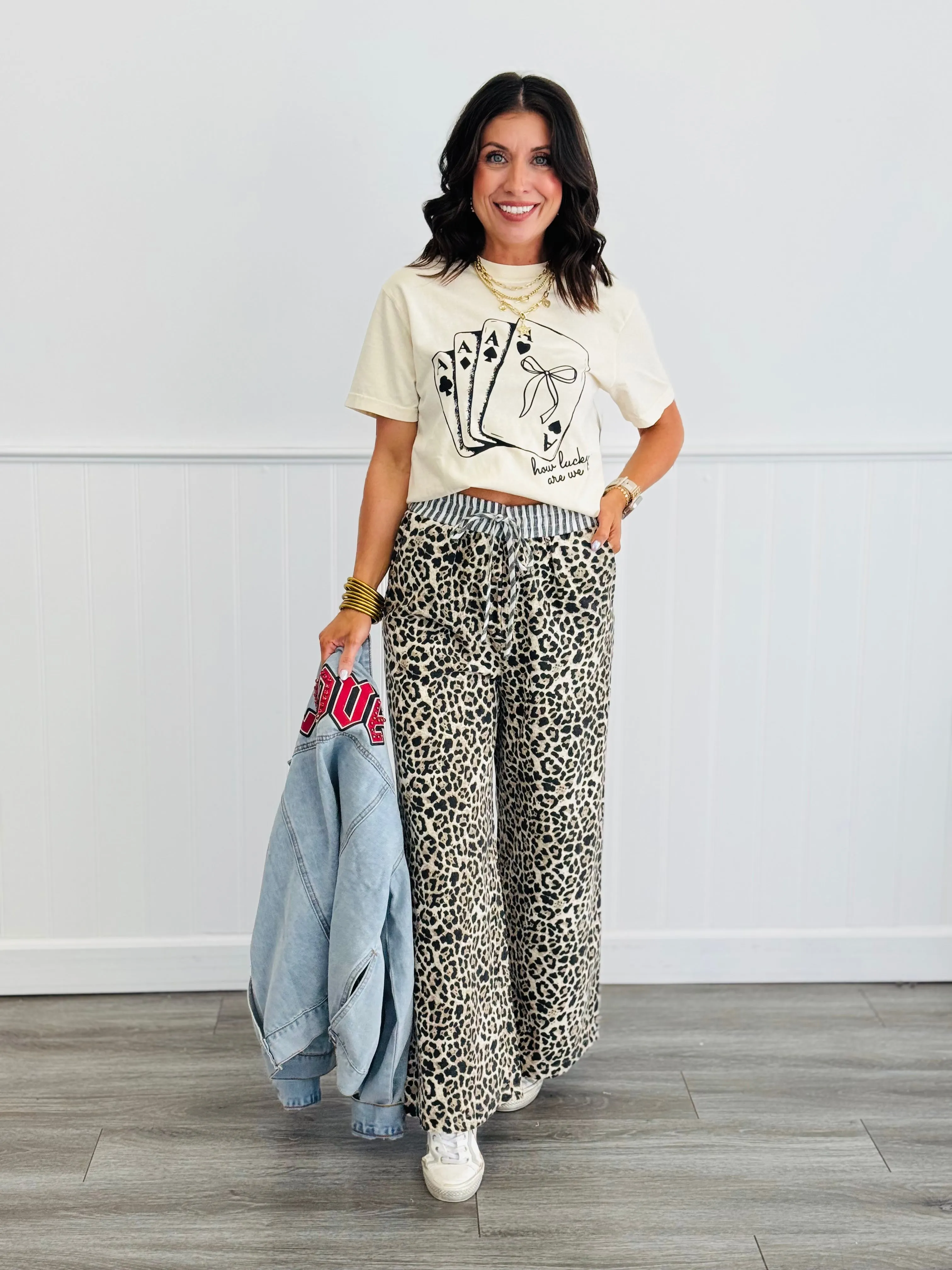 Leopard Contrast Stripe Drawstring Pants (Reg.)