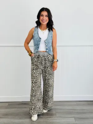 Leopard Contrast Stripe Drawstring Pants (Reg.)