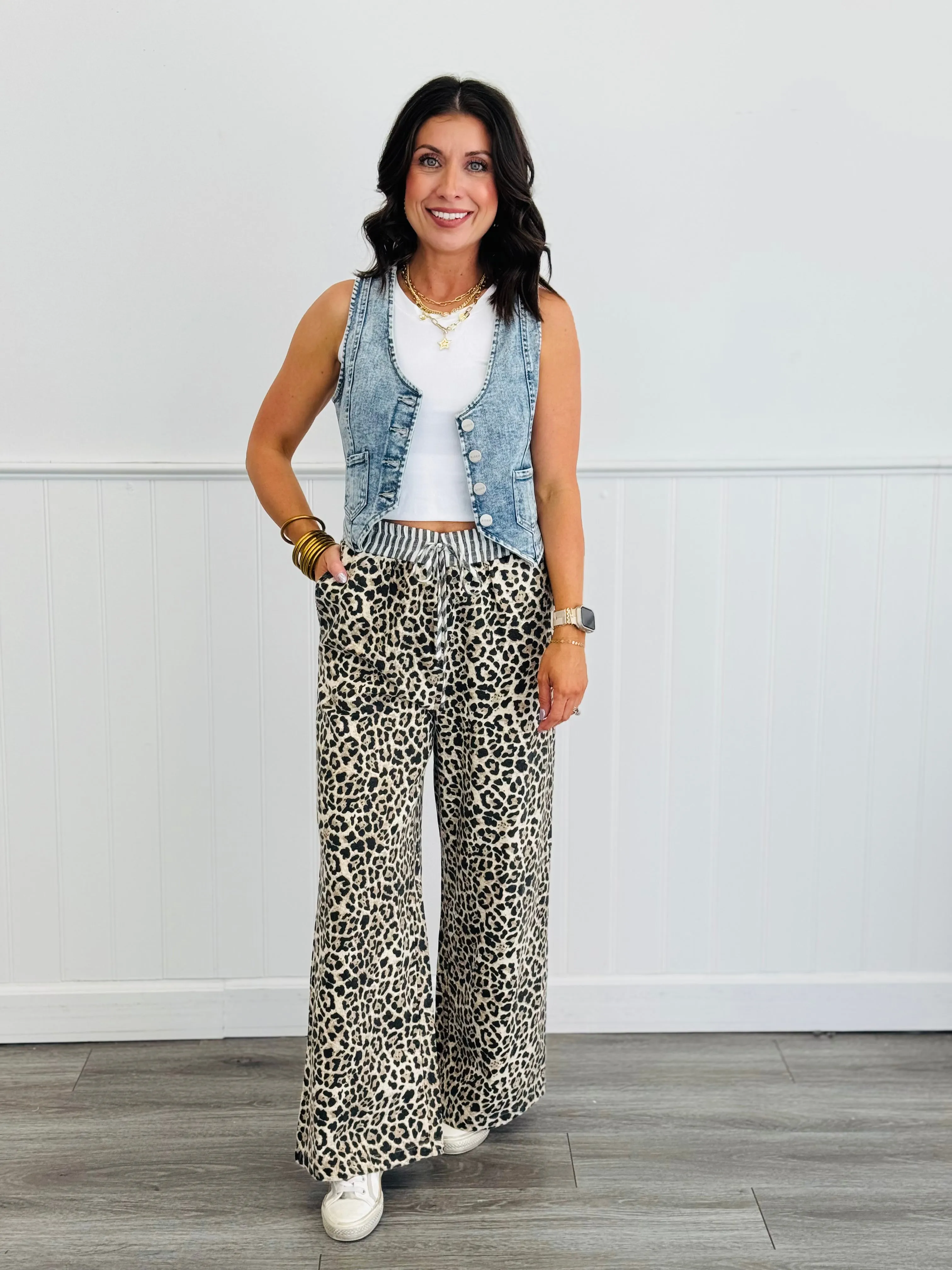 Leopard Contrast Stripe Drawstring Pants (Reg.)