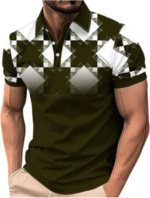 Mens Golf Shirts Short Sleeve Big and Tall Summer Mesh Shirt Plaid Graphic Print Breathable Plain Tees Business Casual