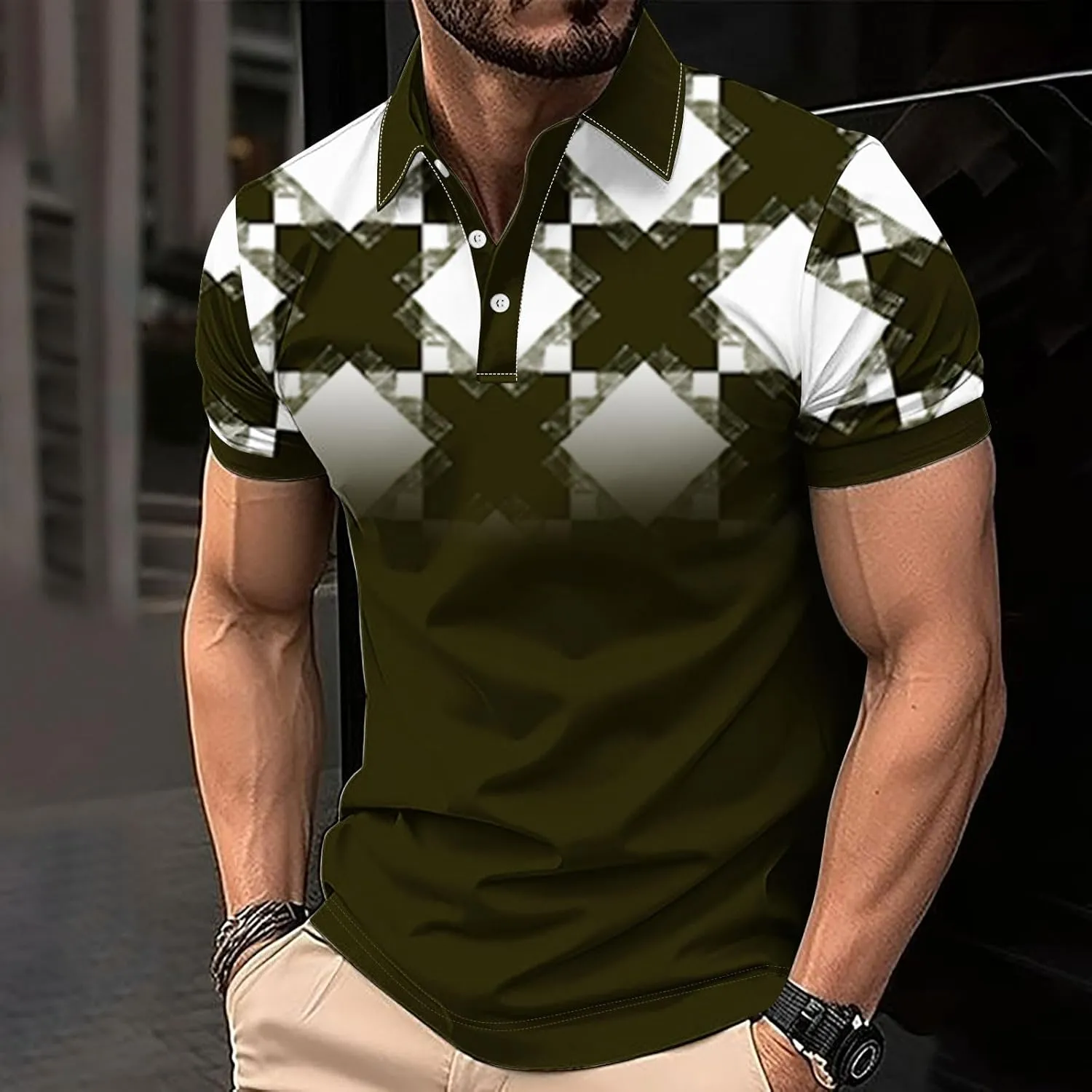 Mens Golf Shirts Short Sleeve Big and Tall Summer Mesh Shirt Plaid Graphic Print Breathable Plain Tees Business Casual