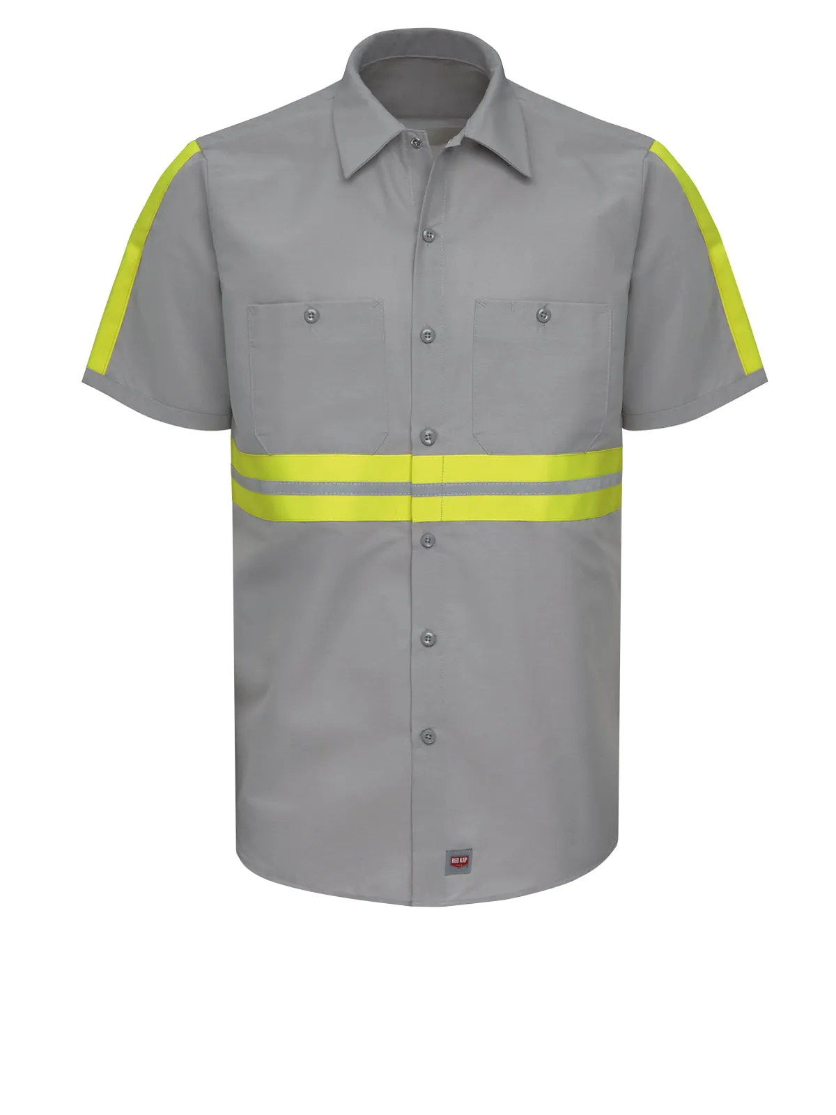 Men's Short Sleeve Industrial Work Shirt - SP24 - Light Grey with Yellow/Green Visibility Trim