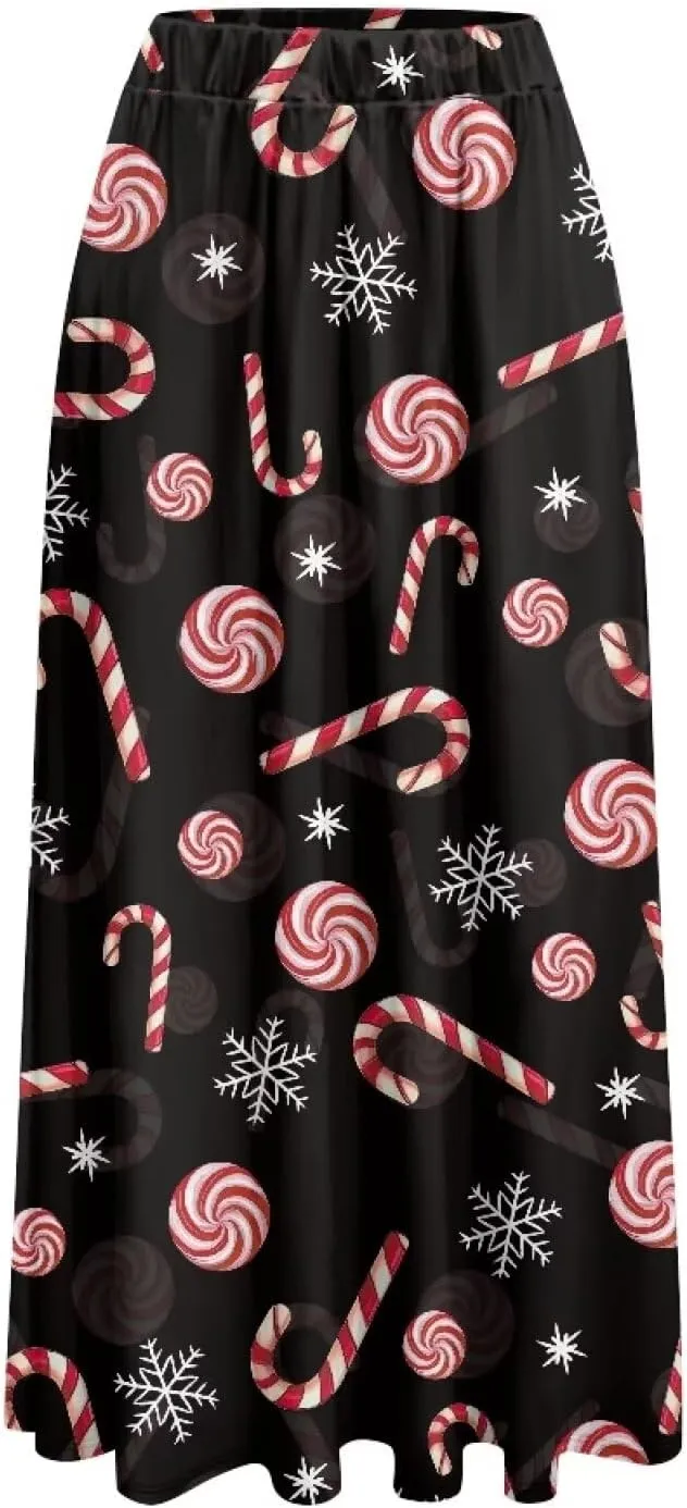 Midi Skirts for Womens Elastic Summer Fall Long Skirts Ultra-Soft Flared Skirts with Pockets Below The Knee Skirts