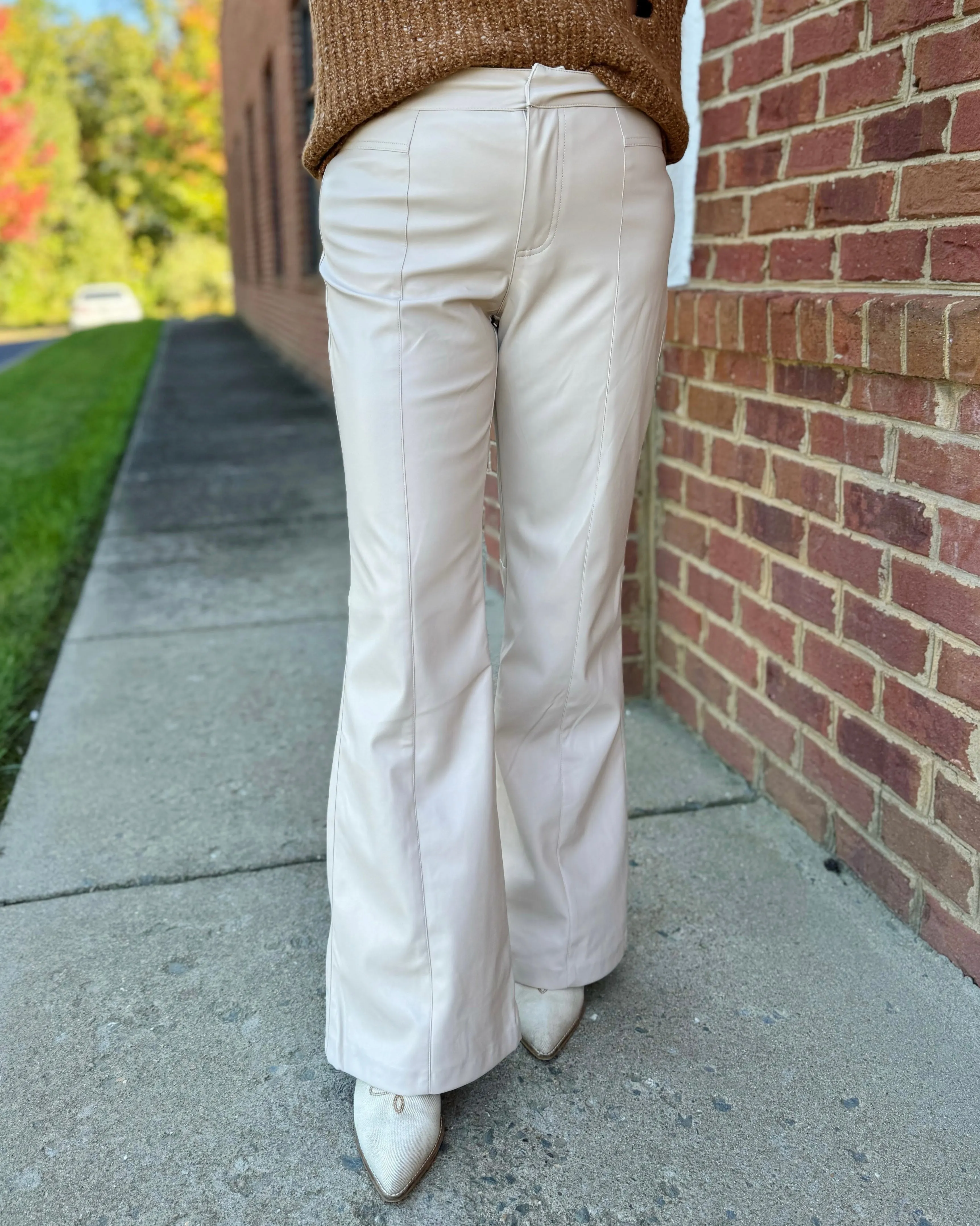 Naomi Faux Leather Flare Pants in Bone FINAL SALE