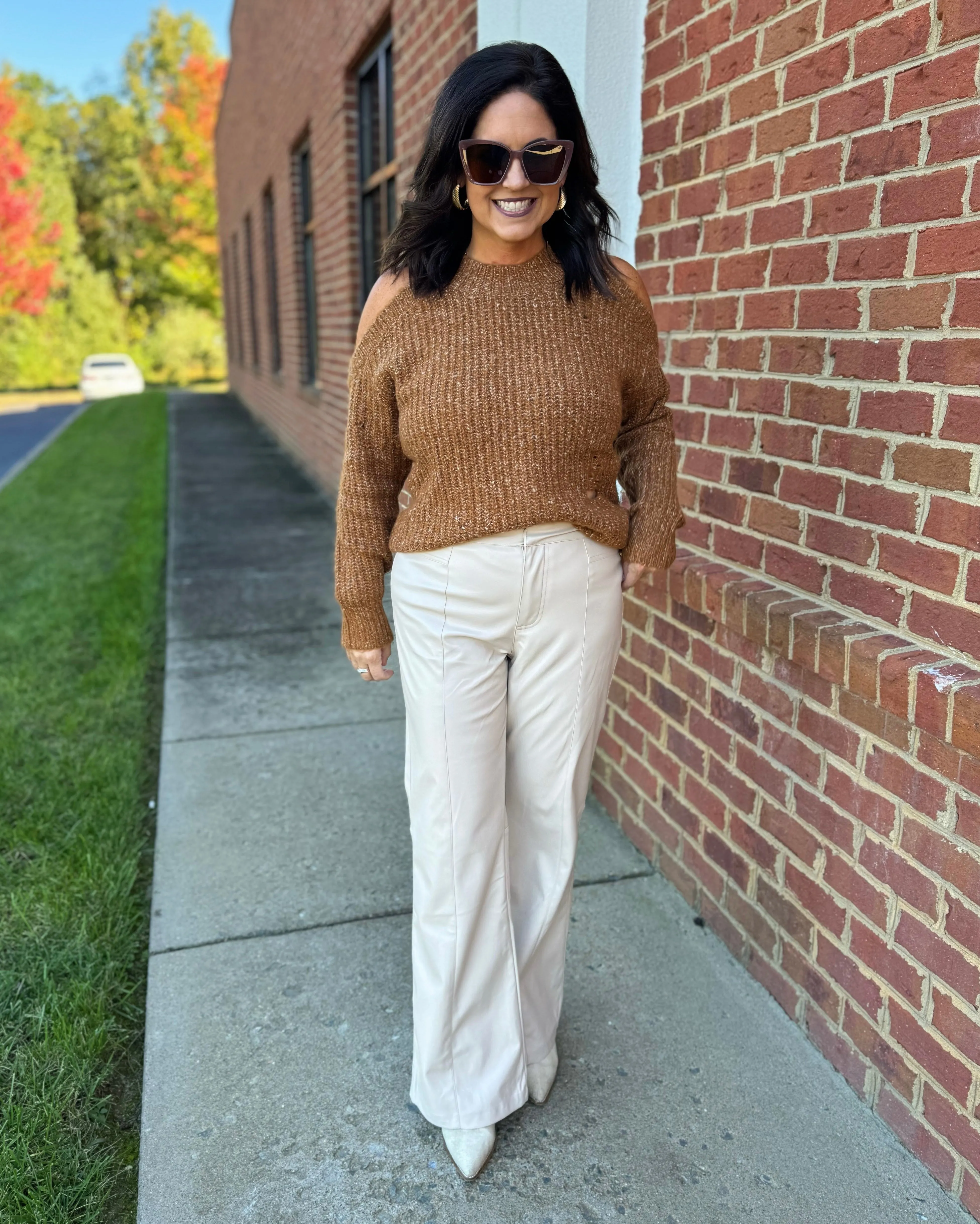Naomi Faux Leather Flare Pants in Bone FINAL SALE