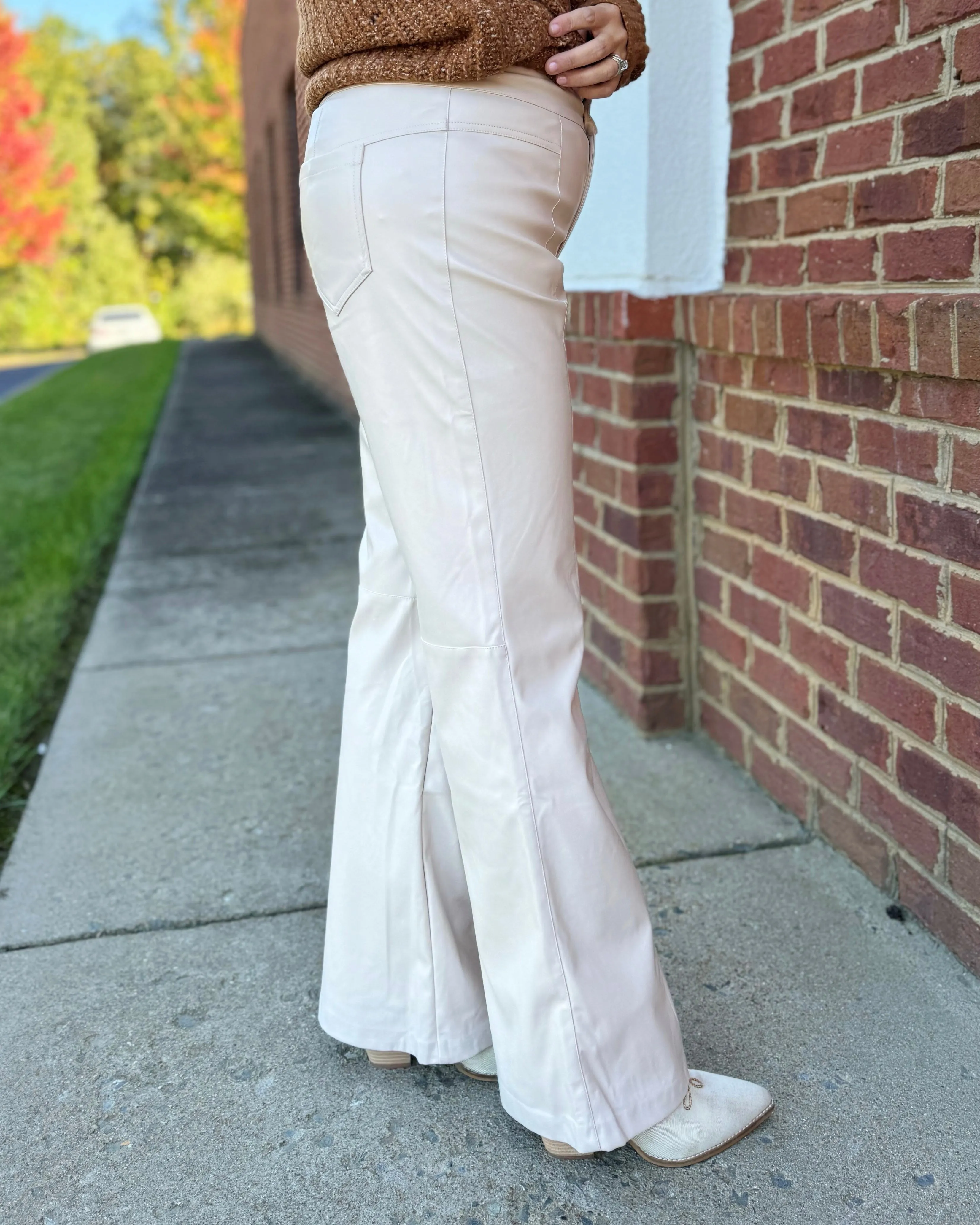 Naomi Faux Leather Flare Pants in Bone FINAL SALE