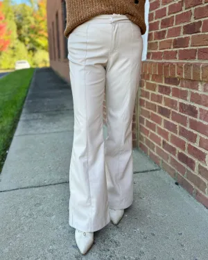 Naomi Faux Leather Flare Pants in Bone FINAL SALE