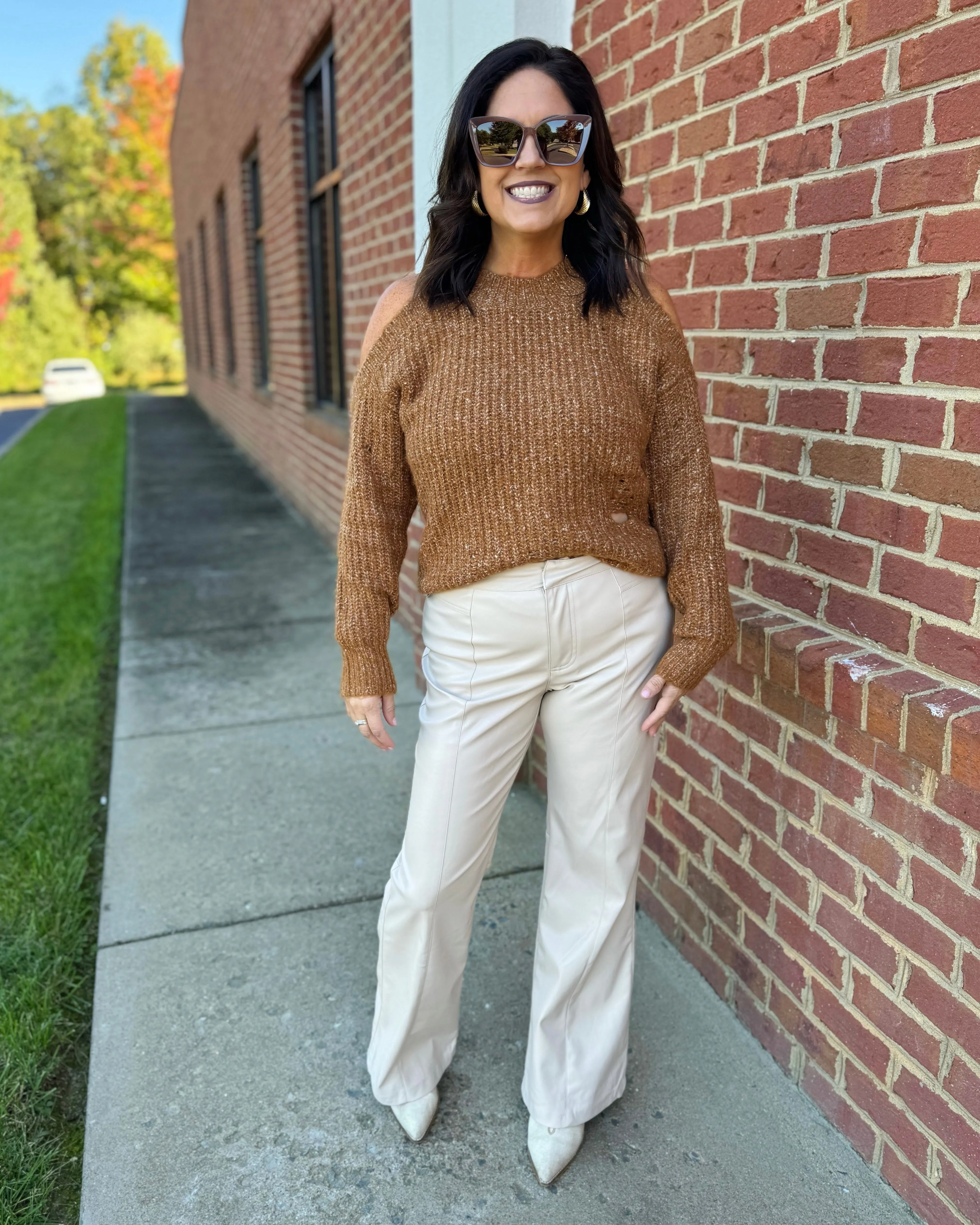Naomi Faux Leather Flare Pants in Bone FINAL SALE