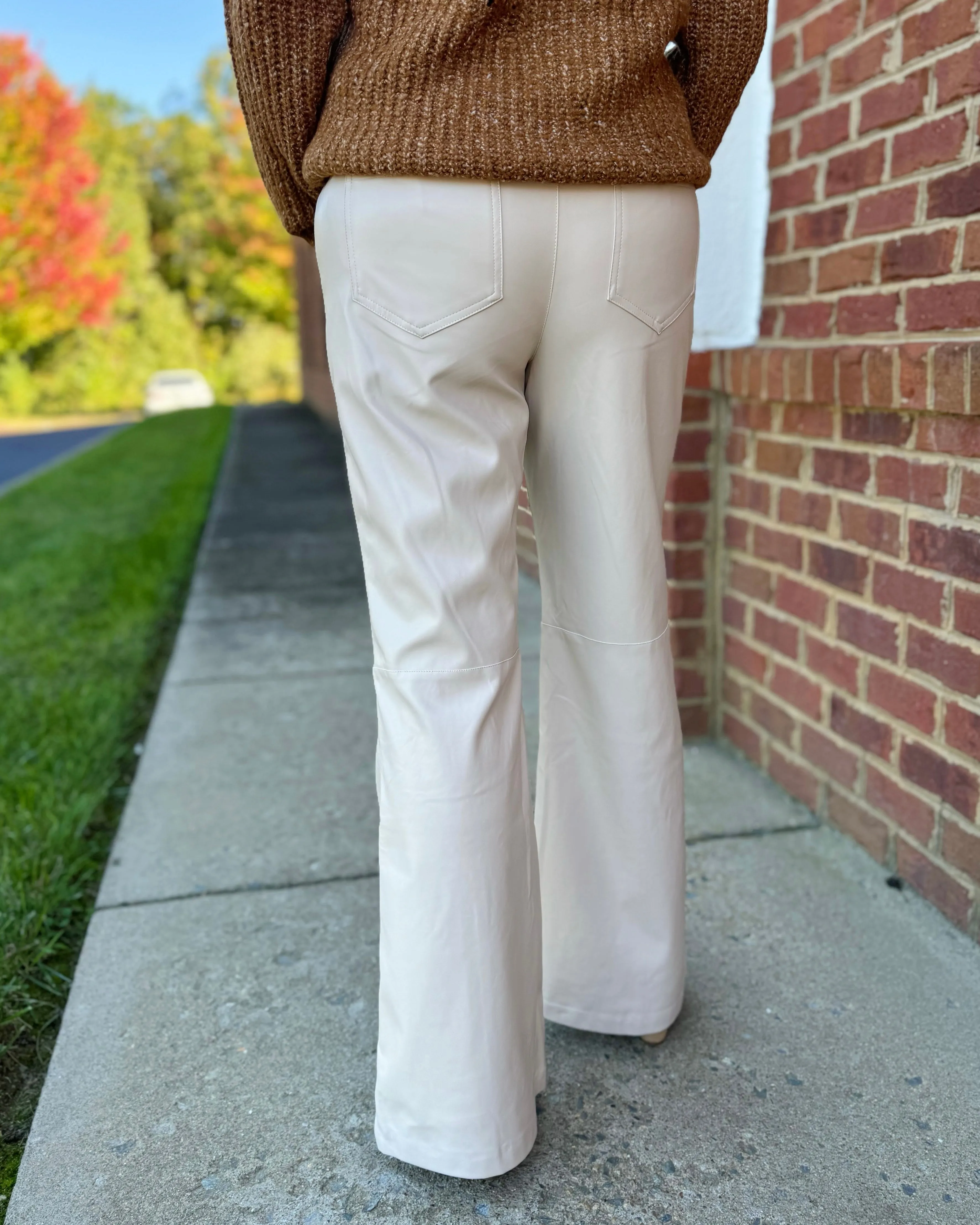 Naomi Faux Leather Flare Pants in Bone FINAL SALE