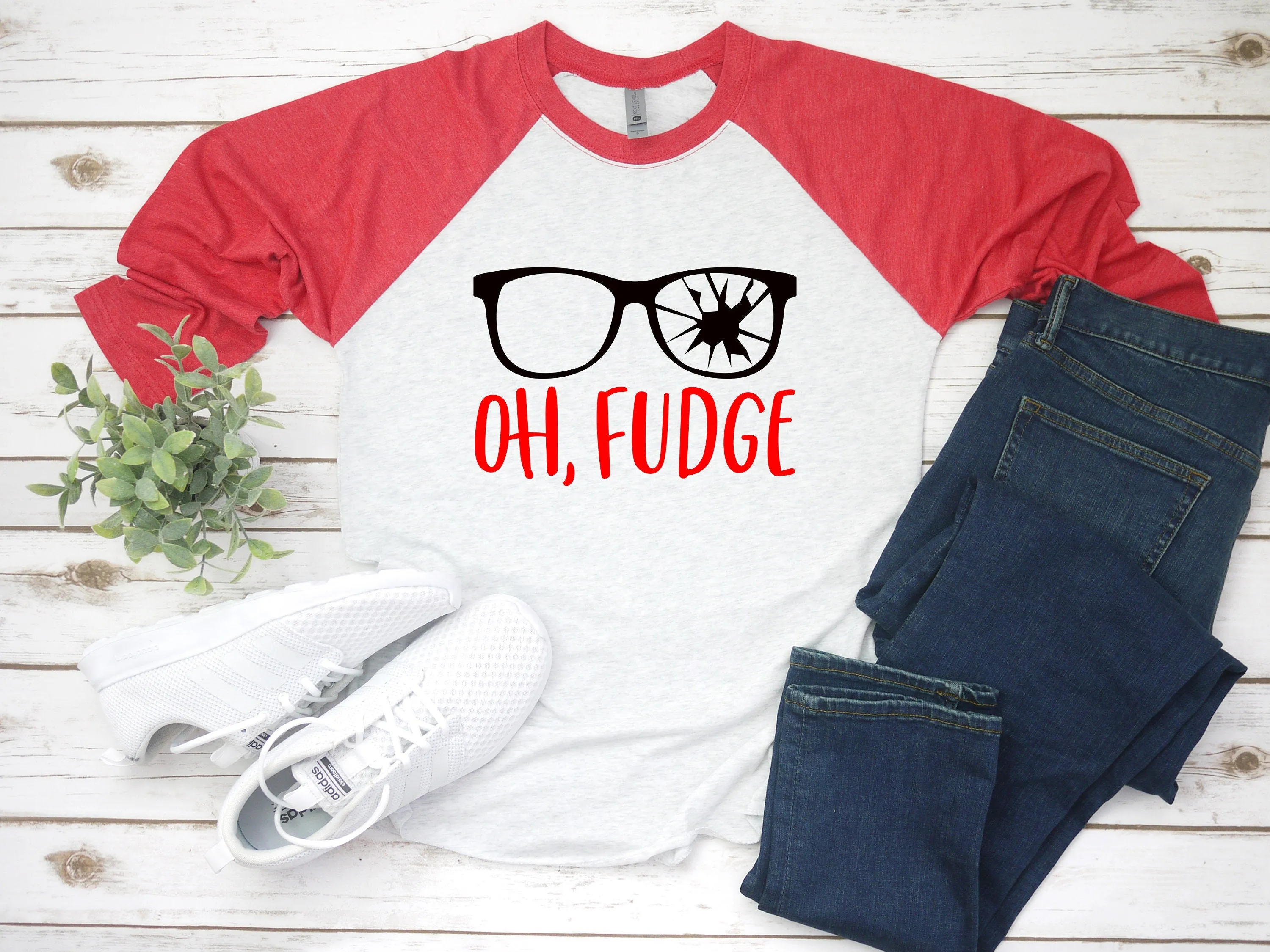 Oh Fudge Funny Christmas Shirt - X-Mas Raglan T Shirt | Funny Holiday 3/4 Sleeve Shirt