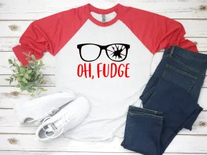 Oh Fudge Funny Christmas Shirt - X-Mas Raglan T Shirt | Funny Holiday 3/4 Sleeve Shirt