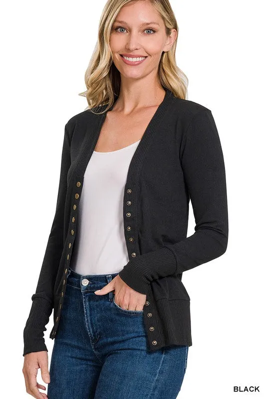 Oh Snap Black Ribbed Snap Closure Cardigan (Size Small)