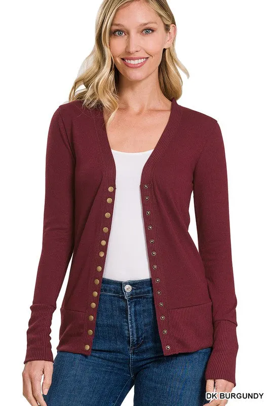 Oh Snap Dark Burgundy Ribbed Snap Closure Cardigan-LS (Size Small)