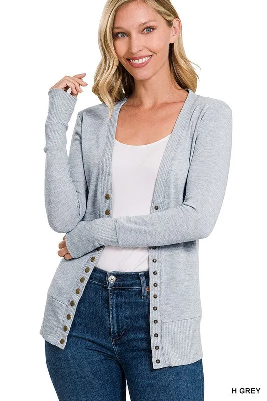 Oh Snap Dark Heather Grey Ribbed Snap Closure Cardigan-LS