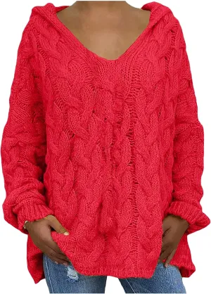Oversized Sweater for Women, Plus Size Fashion Solid Cable Knit Sweater Hoodie Casual Crewneck Long Sleeve Shirt Top