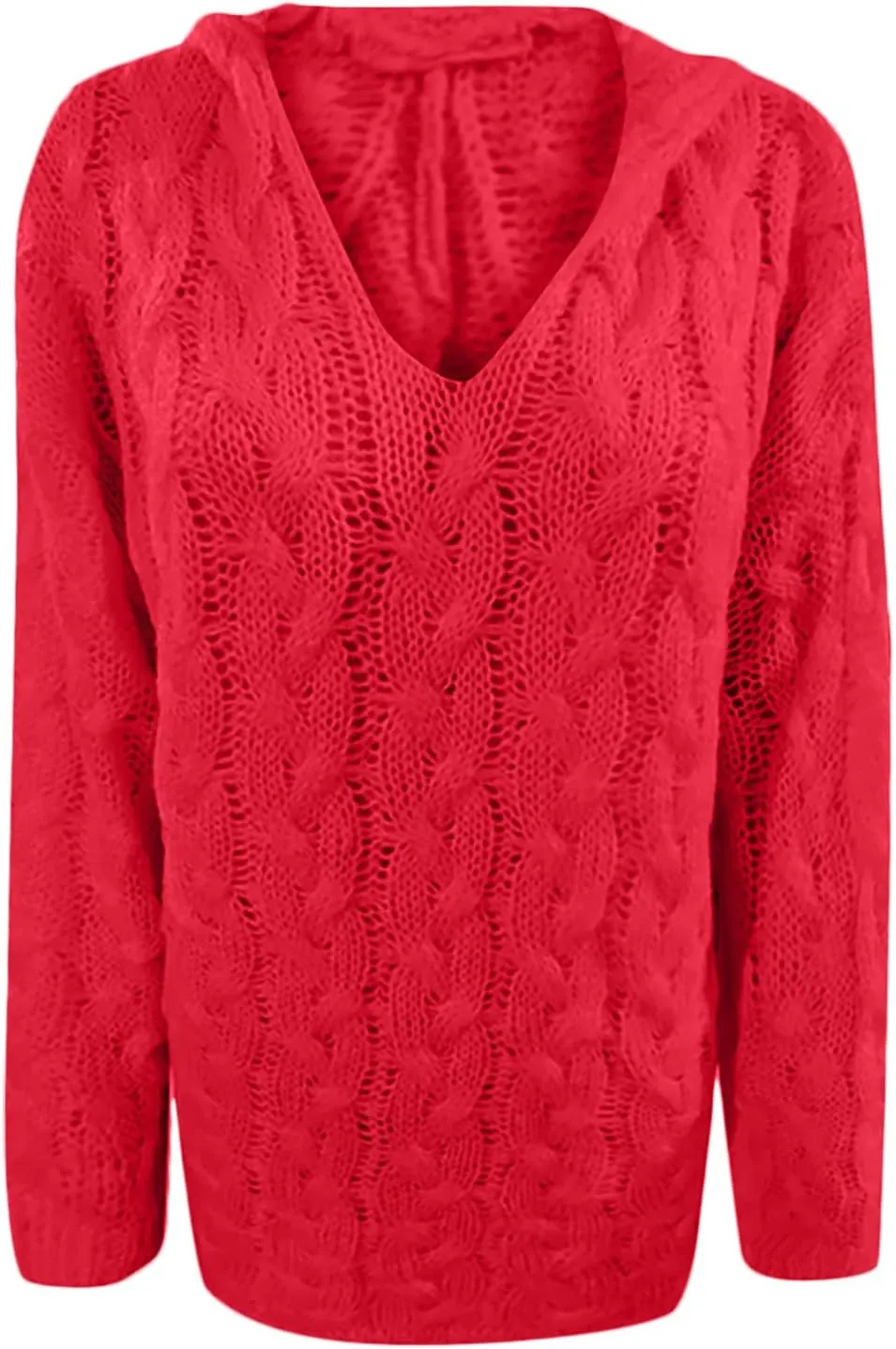 Oversized Sweater for Women, Plus Size Fashion Solid Cable Knit Sweater Hoodie Casual Crewneck Long Sleeve Shirt Top