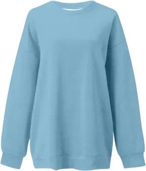 Oversized Sweatshirt for Women Women's Fashion Casual Solid Color Loose Shoulder Round Neck Long Sleeve Hoodie
