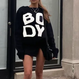 Personality Trend Loose Daily Casual Versatile Letter Knitted Sweater Wholesale Women Tops