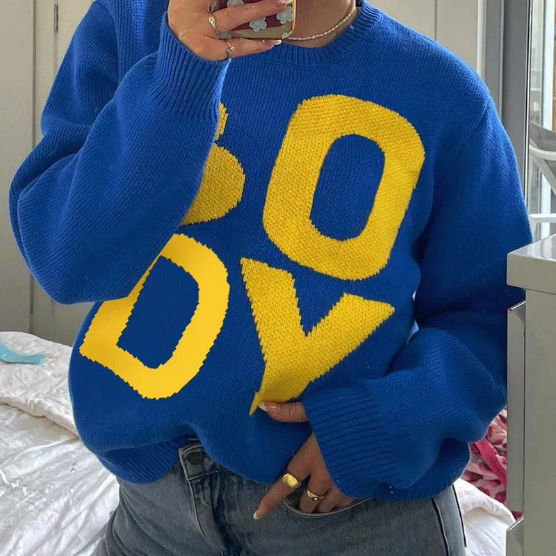 Personality Trend Loose Daily Casual Versatile Letter Knitted Sweater Wholesale Women Tops