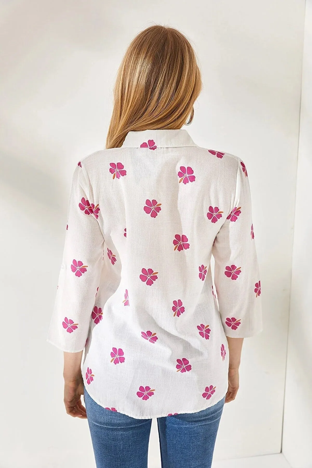 Pink Clover Linen Long Sleeve Blouse