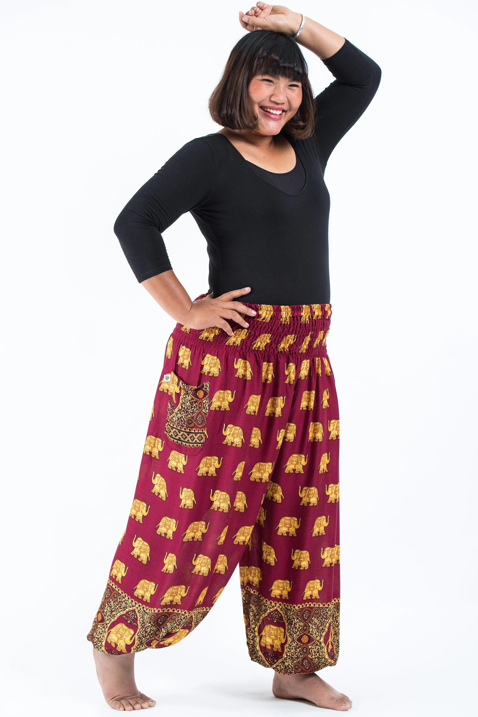 Plus Size Golden Elephant Women's Elephant Pants in Maroon