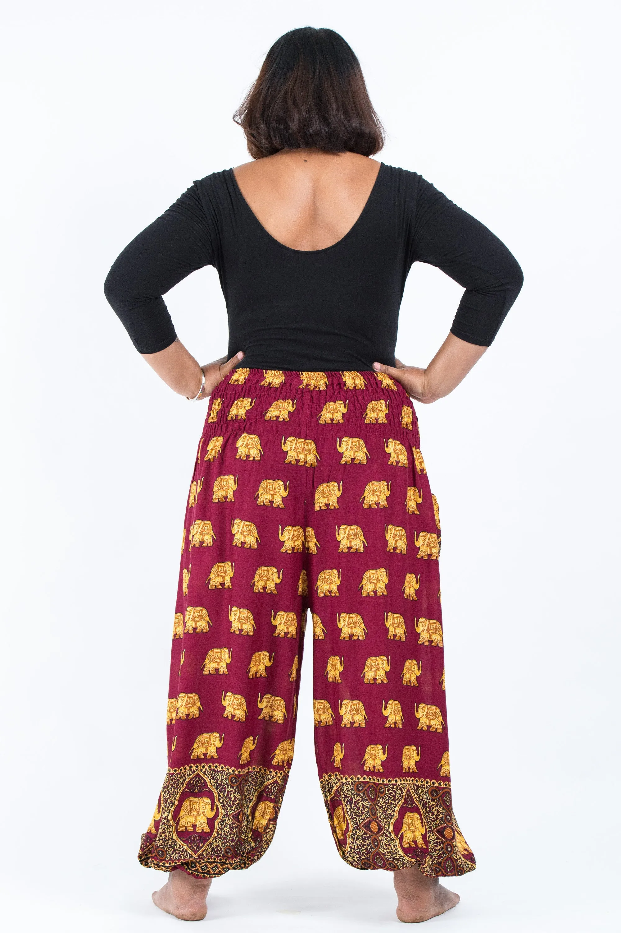 Plus Size Golden Elephant Women's Elephant Pants in Maroon