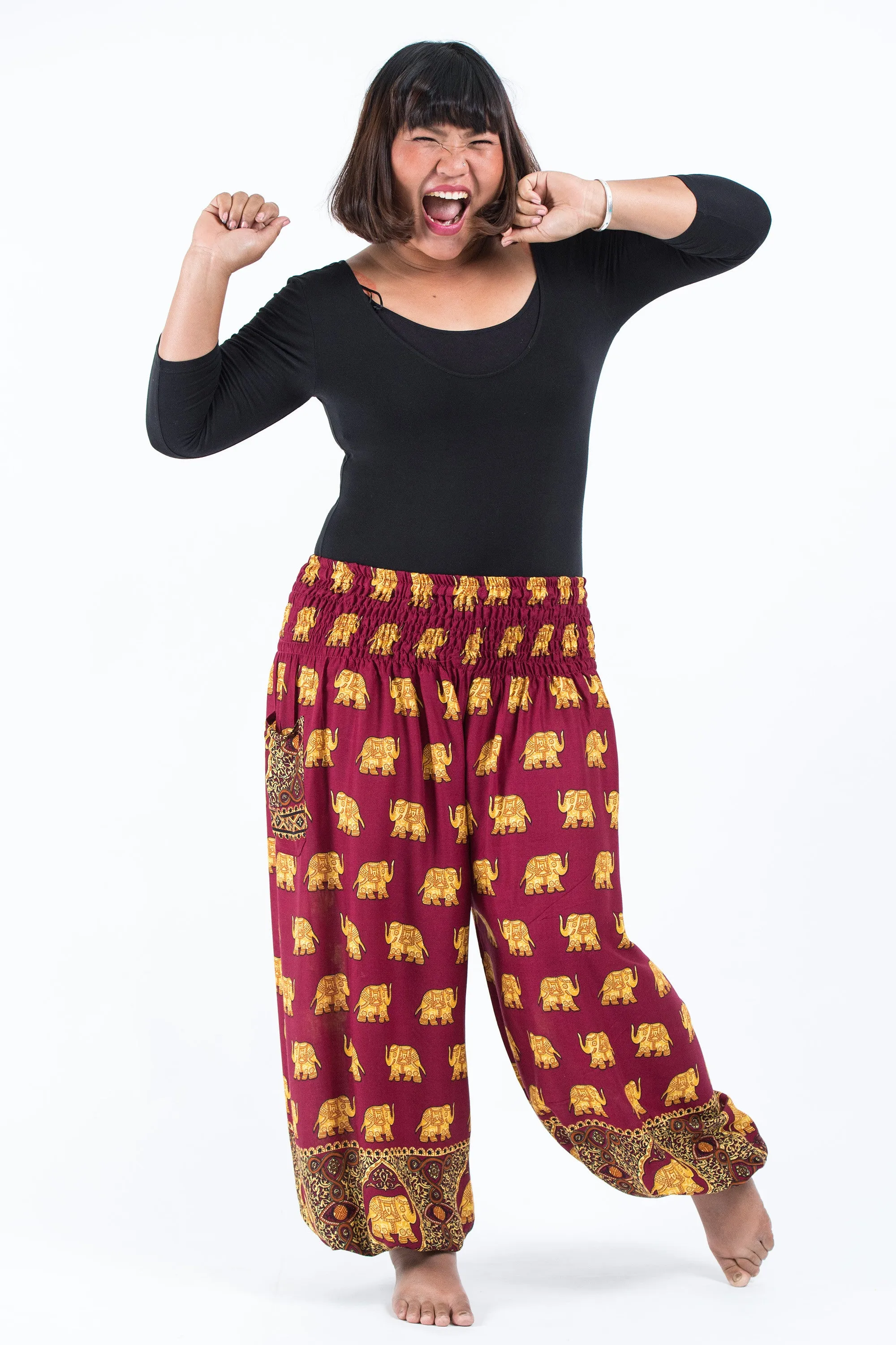 Plus Size Golden Elephant Women's Elephant Pants in Maroon