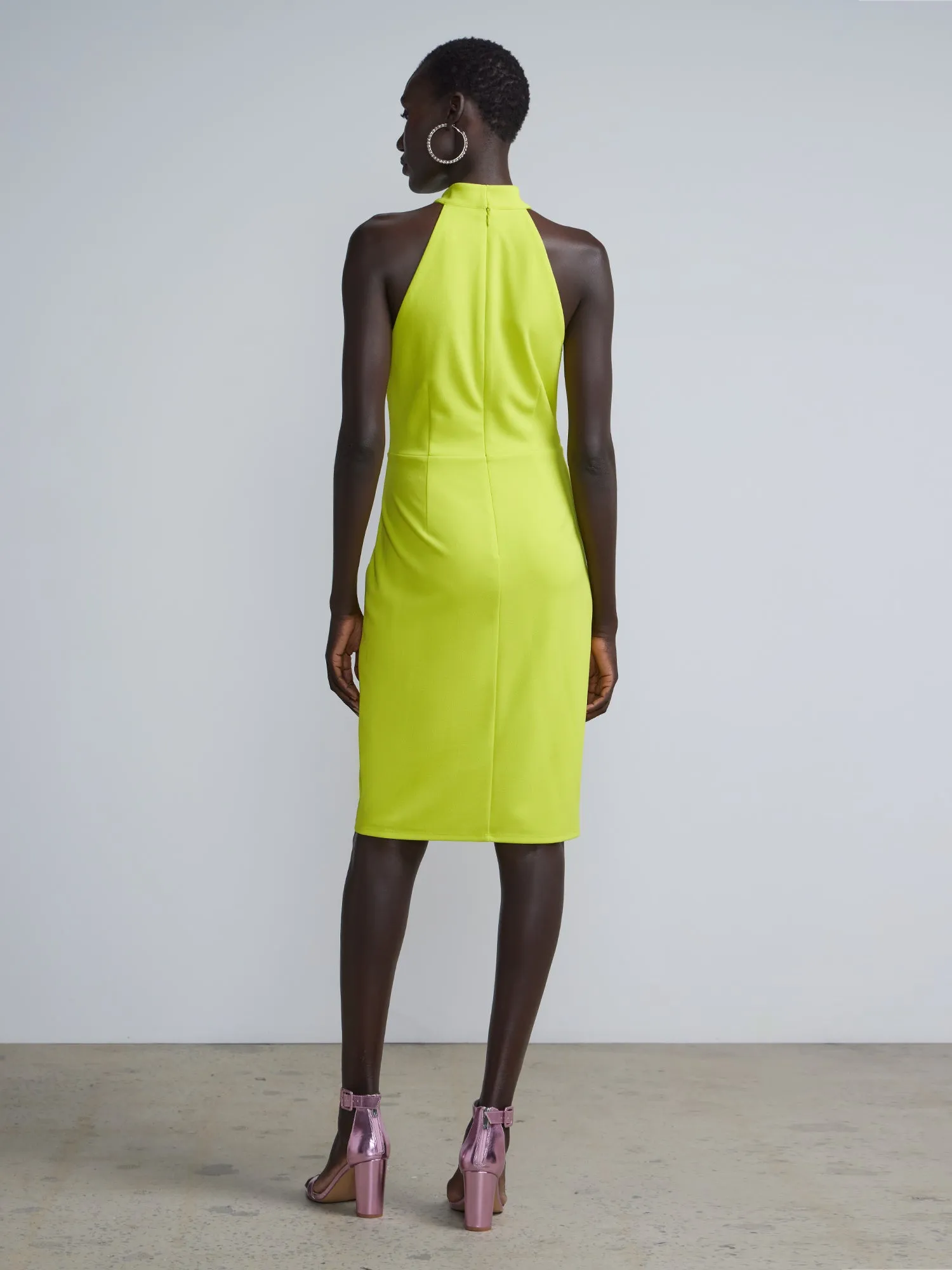 Ruffle Front Halter Neck Sheath Dress