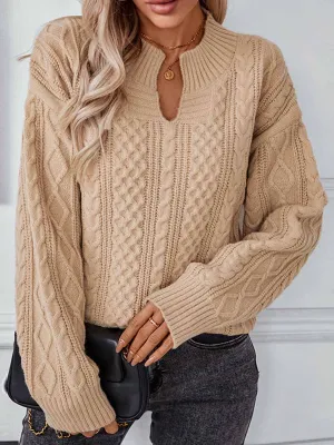 Solid Color Long Sleeve Cable Knit Sweater