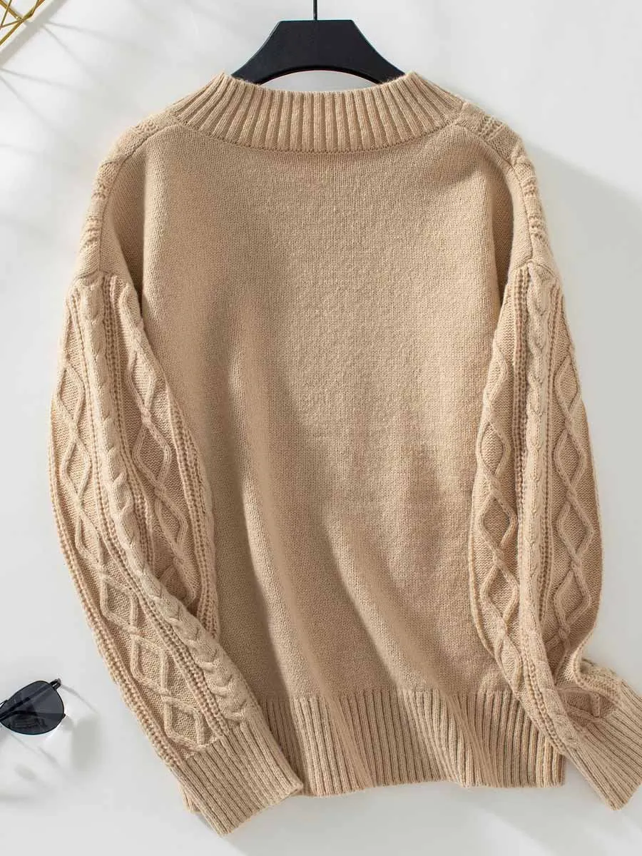 Solid Color Long Sleeve Cable Knit Sweater