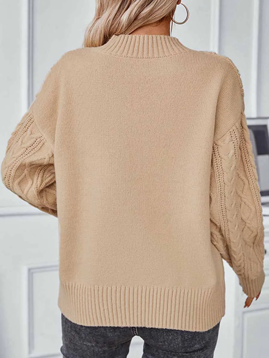 Solid Color Long Sleeve Cable Knit Sweater