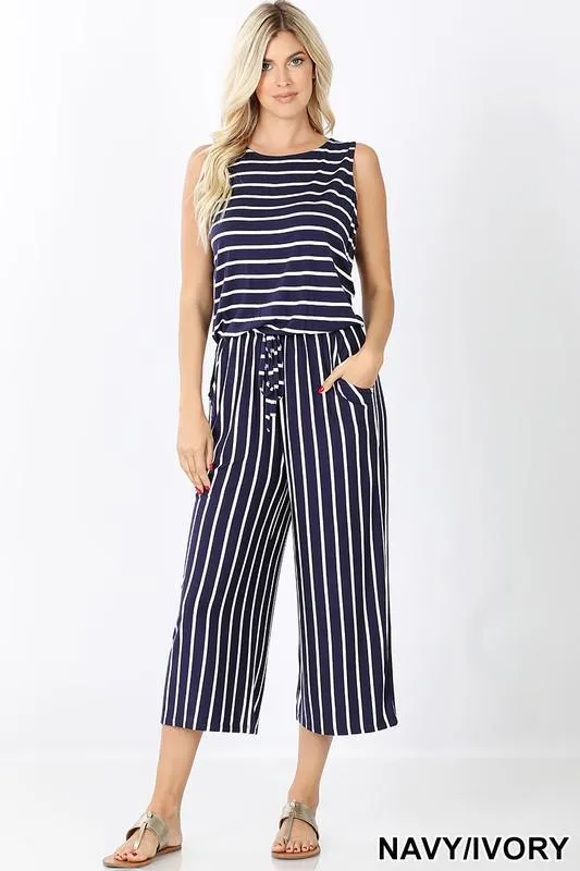Stripe Sleeveless Capri Jumpsuit