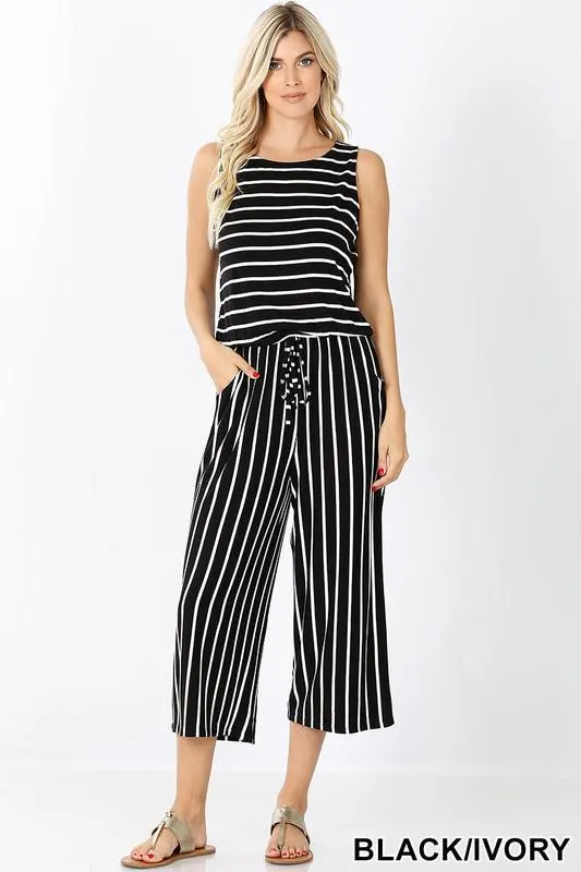 Stripe Sleeveless Capri Jumpsuit