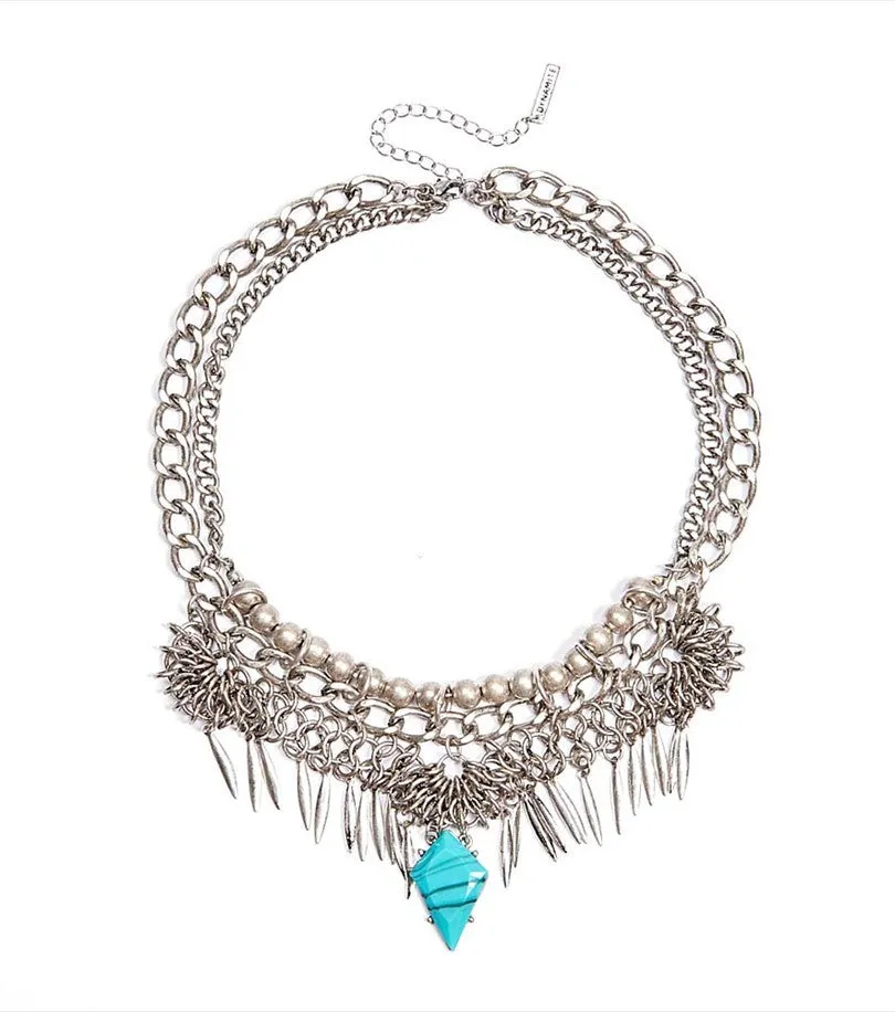 Tribal Statement Necklace RHODIUM/TURQUOISE