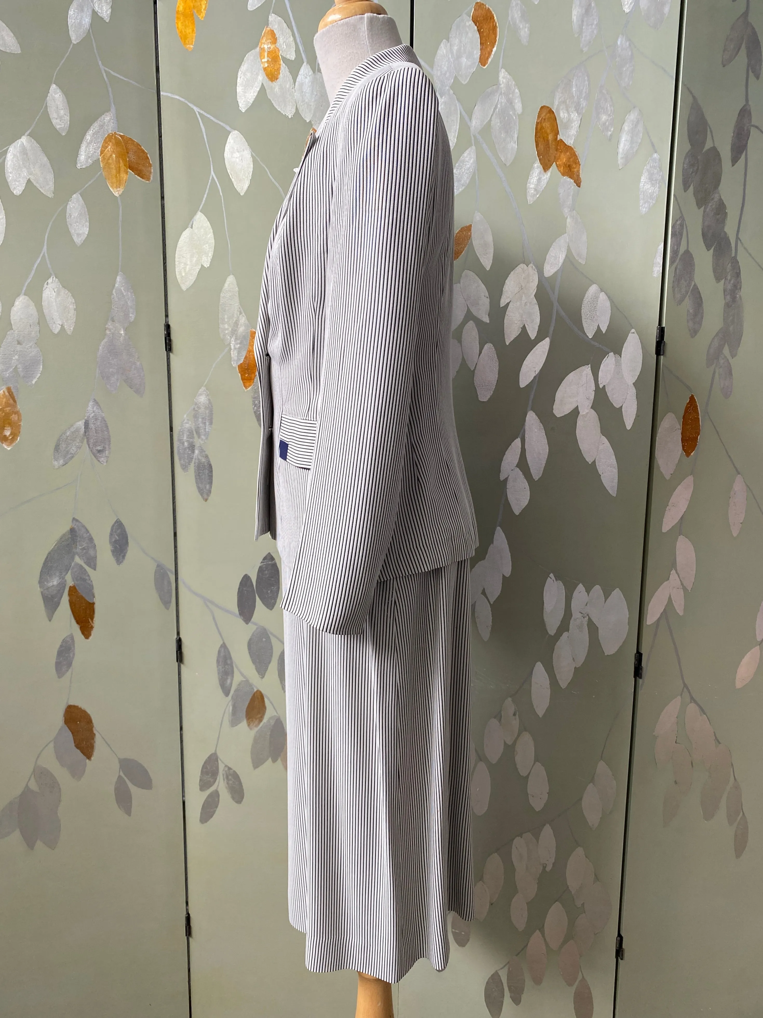 Vintage 1950s Navy & White Pin-Stripe Skirt Suit, Henry Rosenfeld, Small